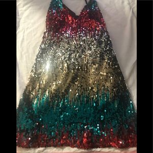 Spaghetti Strap, V-Neck Sequin dress